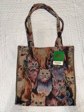 PIONEER Multicolor Woven Tote with Cat Motif